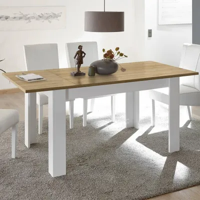 Produktbild von Ausziehbarer Esstisch Weiß Hochglanz Eiche 90x137-185cm Bellevue