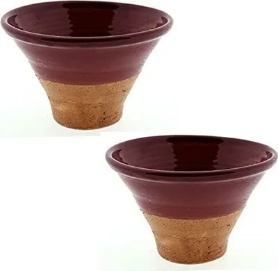 Produktbild von Topf Keramik bordo/natur glasiert Harztopf Ø15cmH11cm Blumentopf Tontopf 2 Stück