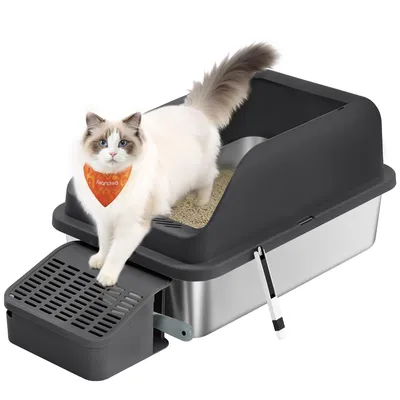 Produktbild von FEANDREA Katzenklo, Katzentoilette, mit hohen Seitenwänden, geräumig, Schaufel, Bürste, schwarz
