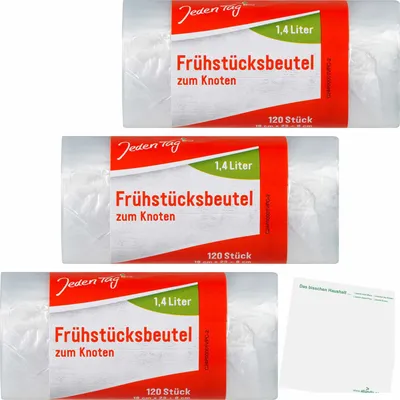 Produktbild von Jeden Tag Frühstücks-Beutel zum Knoten 1,4 3er Pack (3x120Stk) + usy Block