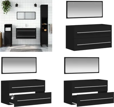 Image de vidaXL Armoire de salle de bain avec miroir Noir Bois composite - Armoire De Salle De Bain Avec Miroir - Armoires De Salle De Bain Avec Miroir - Meubles De Salle De Bain - Meuble Sous Lavabo