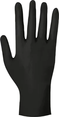 A black nitrile glove shown from the front.