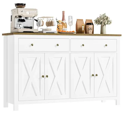 Image de Grand buffet - Meuble de cuisine - 2 tiroirs, 4 portes - Buffet pour salon ou salle à manger - Bois, 140 x 40 x 89 cm - Blanc