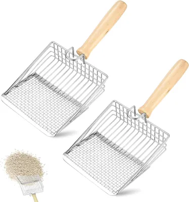 Produktbild von Katzenschaufel 27 cm, 2 Stück, galvanisiertes Metall mit Holzgriff, für Katzenstreu