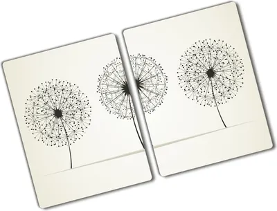Produktbild von Tulup Glas Herdabdeckplatte - 2x40x52 cm - Glaskeramikkochfeld-Abdeckung Spritzschutz Glasabdeckplatte Kochplattenabdeckung und Schneidebrett - Zweiteilig - Blumen & Pflanzen - Pusteblume - Beige