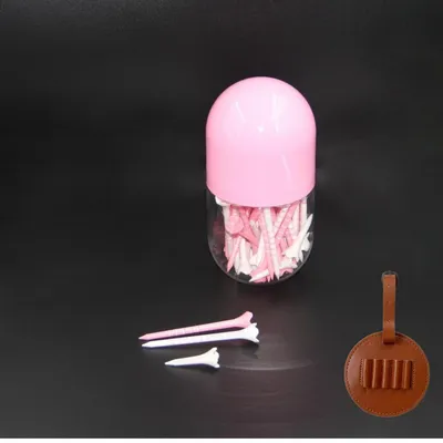 Produktbild von Golftees Set 50 Stück mit Aufbewahrungsbox und Teehalter, Kunststoff Golf Tees in Pink Weiß, Golf Zubehör für Abschlag und Training