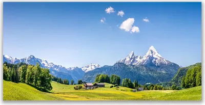 Produktbild von Glasbilder 120x60 Wandbild Druck auf Glas Felder Bäume Gebirge Landschaft