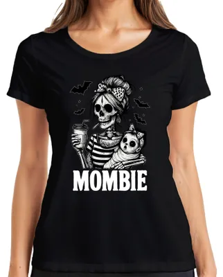 Obrázek produktu pro Mombie Zombie Mum Halloween Skeleton Baby Coffee Retro Gothic dámské tričko, černá, L
