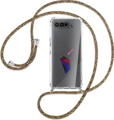Produktbild von Handykette Backcover-Schutzhülle mit Band (Metall silberfarben) für Asus ROG Phone 5, 5 Ultimate, 5 Pro - braun+beige