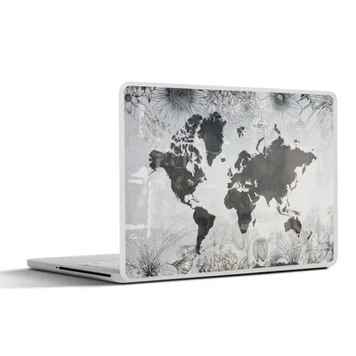 Produktbild von MuchoWow® Laptop Aufkleber Sticker Cover Weltkarte - Blumen - Holz 32.5x23.5 cm - Sticker für Laptop - Selbstklebend