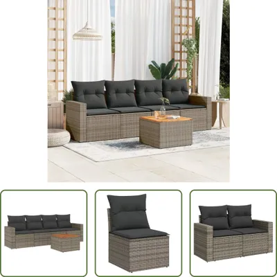 Produktbild von The Living Store 5-tlg. Garten-Sofagarnitur mit Kissen Grau Poly Rattan