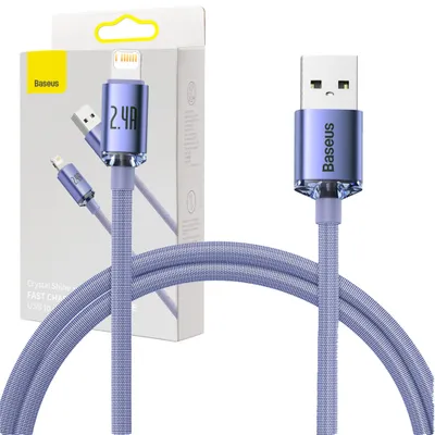 Zdjęcie produktu dla Baseus Crystal Shine Series Kabel Przewód Usb Do Szybkiego Ładowania I Transferu Danych Usb Typ A - Lightning 2,4A 1,2M Fioletowy (Cajy000005)
