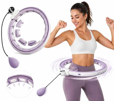 Produktbild von Smart Hula Hoop Reifen mit digitalem Zähler und 400 g Gewicht, 16 verstellbare Segmente für 76–113 cm Taillenumfang, Massagefunktion, Violett, Fitness