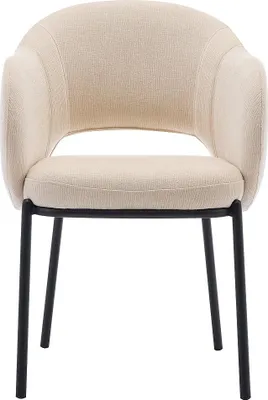 Produktbild von Stuhl mit Armlehnen 2er-Set - Strukturstoff & schwarzes Metall - Beige - ACACILIO