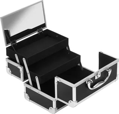 Produktbild von Kosmetikkoffer Schmuckkoffer 23x15x15cm Schloss Schlüssel Spiegel schwarz
