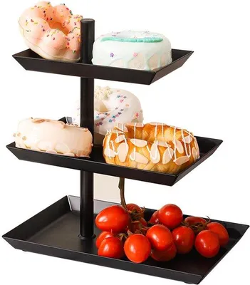 Produktbild von Unyqoos® 360°-drehbare schwarze Metall-Etagère, 3 Etagen – eleganter Servierständer für Desserts, Kuchen, Gebäck & Buffetpräsentation