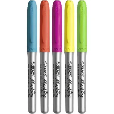 Image de BIC 968410 marqueur 5 pièce(s) Pointe ronde Bleu, Vert, Orange, Rose, Jaune