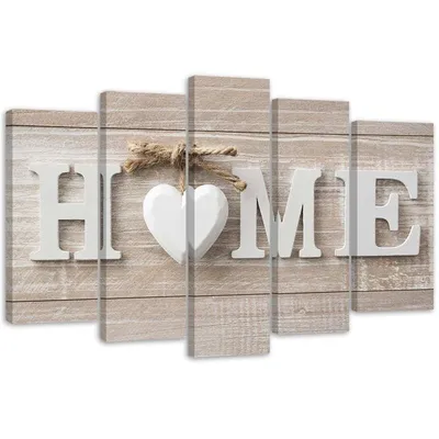 Obrázek produktu pro 5dílné nástěnné plátno homelettering ve skandinávském stylu 200x100 cm Feeby béžová nástěnná malba připravená k zavěšení