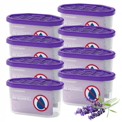 Immagine prodotto di Wessper 8x Deumidificatore 400 ml Lavanda – Assorbitore di umidità per bagno, cantina, auto
