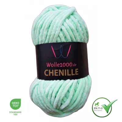 Produktbild von Wolle1000 Chenille - 23 MINT - 100g - weiches Chenille Garn / Kuschelwolle