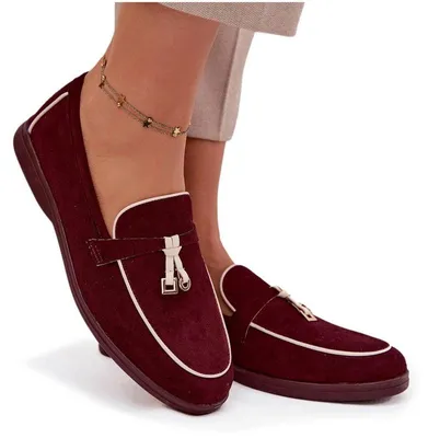 Zdjęcie produktu dla Mokasyny Loafersy Damskie Z Eko Zamszu Bordowe Darwen 38