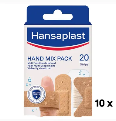 Produktbild von Hansaplast Hand Mix Pack Pflaster-Set: 20 Stück, 5 Pflastertypen für verschiedene Arten von Verletzungen