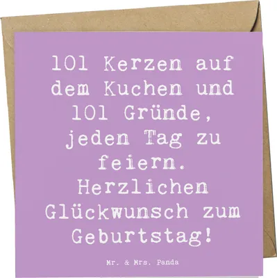Produktbild von Mr. & Mrs. Panda doppelkarte Spruch 101. Geburtstag Feier - Lavendeltraum - Geschenk, Glückwunschkarte, Jubiläum, 101 Jahre, Alles gut zum, anlasskarte, faltkarte, Alter