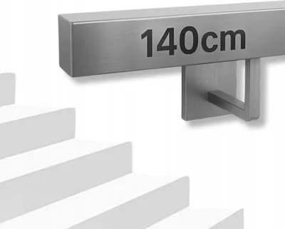Immagine prodotto di Ringhiera per scale - Corrimano per scale - 140 cm - Acciaio inox - Quadrato 40x40 mm - Per interni ed esterni - Senza traverse - Kit di montaggio - Argento