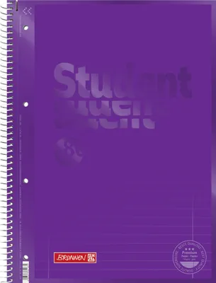 Productafbeelding van BRUNNEN 1067927160 Collegeblok Student Premium Colour Code A4, geruit, met randlijn aan de binnen- en buitenkant, 27 regels. Voorblad: paars