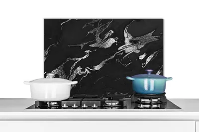 Obrázok produktu pre MuchoWow® Splashback Kuchyňa - Kuchynský backsplash - Ochrana steny pre sporák a drez Mramor - čierna - strieborná - luxusná 60x40cm Alu-Dibond
