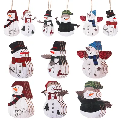 24 Holz-Schneemann-Anhänger für Weihnachtsbaum, 6 Stile, 5×8 cm