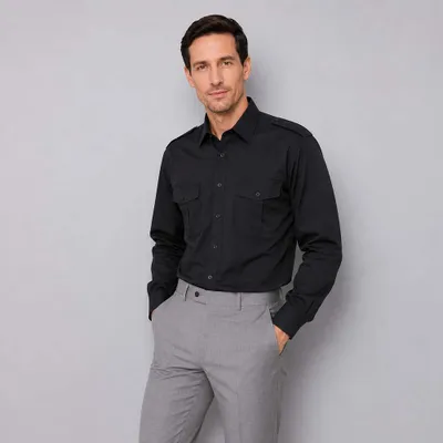 Produktbild von Herren Pilotenhemd langarm schwarz, Größe 41/42 : 42 : schwarz : 60% Baumwolle 40% Polyester