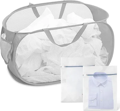 Image de Collecteur de linge en filet avec 2 sacs à linge pour ranger les vêtements, les jouets et plus encore