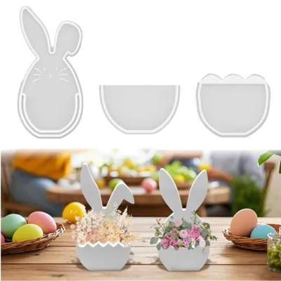Image de 2 moules en silicone pour Pâques, figurines de lapins aux grandes oreilles, moule de coulée, moule en plâtre pour les bricolages de Pâques, moule de coulée pour les décorations de printemps