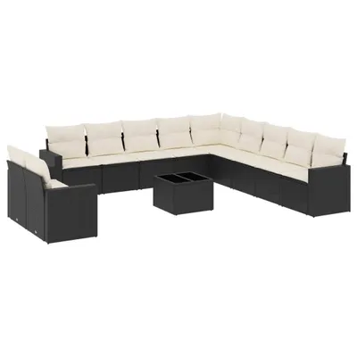 Image de vidaXL Ensemble de 12 canapés de jardin avec coussins noir poly rotin