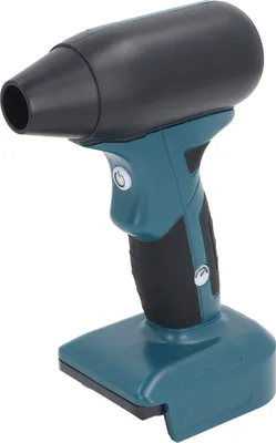A handheld mini jet blower with a black nozzle and teal body, shown against a white background.