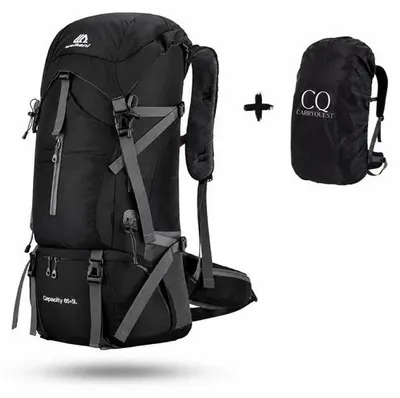 Image de CarryQuest® - Sac à dos de randonnée 70L en nylon avec housse de pluie, couleur noire