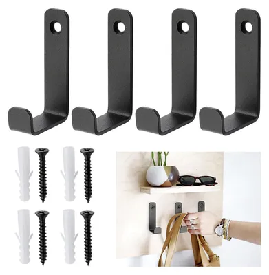 4 Garderobenhaken aus Metall, schwarz, Wandmontage, 2 kg Belastbarkeit