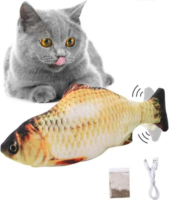 Produktbild von Katzenspielzeug Elektrisch Fisch, Katze Spielsachen Fisch USB mit Katzenminze, Interaktives Katzen Spielzeug Zappelnder Fisch für Spielen, Beißen, Kauen und Treten