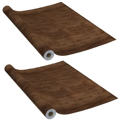 Two rolls of self-adhesive door film with a dark oak wood grain pattern.