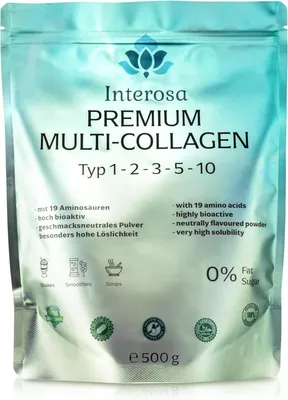 Obrázok produktu pre INTEROSA Kolagén v prášku 500 g - Multi Kolagén Komplex 5 typov: 1, 2, 3, 5, 10 - vysokokvalitné peptidy z vaječných škrupín - neutrálna chuť
