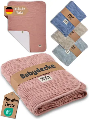 Produktbild von Babydecke - Musselin Fleecedecke (Baumwolle,Fleece) flauschig weiche Kuscheldecke, Baby, Neugeborene, Geschenk Junge & Mädchen zur Geburt - rosa