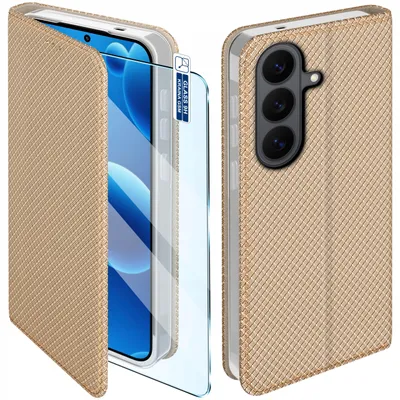 Imagen del producto de Funda tipo libro para Samsung S26 FE – funda dorada con cierre + protector de pantalla 9H