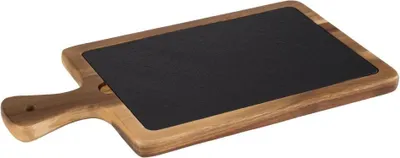 Produktbild von APS 810 Servierbrett FUSIONA, Akazienholz lackiert, Naturschiefer, mit Hängeloch Ø 1 cm, Griff 8 cm, 26 x 18 cm, Höhe 2 cm