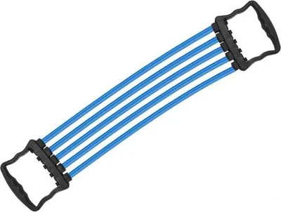 Produktbild von Unyqoos® Widerstandsband Brustexpander (TPR) 64 cm – 5 abnehmbare Tuben, gebogener Griff, faltbar für Ganzkörper-Training, Blau