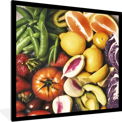 Produktbild von MuchoWow® Gerahmtes Poster Obst - Gemüse - Farben 40x40 cm - Poster mit Schwarzem Bilderrahmen Wandposter Rahmen Foto Bilder - Mit Rahmen - Wanddekoration Schlafzimmer