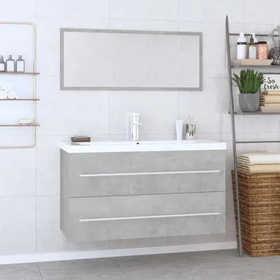 Image de Maison Exclusive - Ensemble de meubles de salle de bains 3 pièces, gris béton