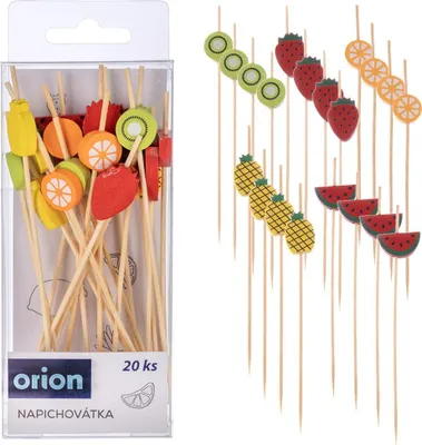 Zdjęcie produktu dla Orion | Szaszłyki koktajlowe - wykonane z bambusa - 20 sztuk - 12 cm - do przekąsek - motyw owocowy - wykałaczki