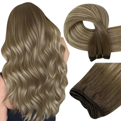 Produktbild von Tressen Echthaar Blond Balayage Ombre Glatt 60 cm 100g #6/60/6