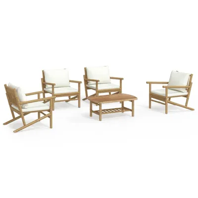 Produktbild von vidaXL 5-tlg. Garten-Lounge-Set mit Cremeweißen Kissen Bambus